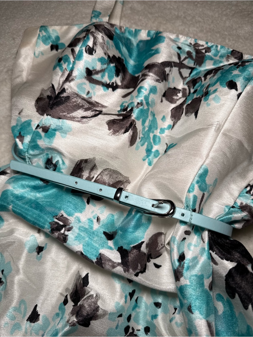 Laura Petites Floral Satin Fit & Flare Dress with Belt | Size 12P - Picture 6 of 10